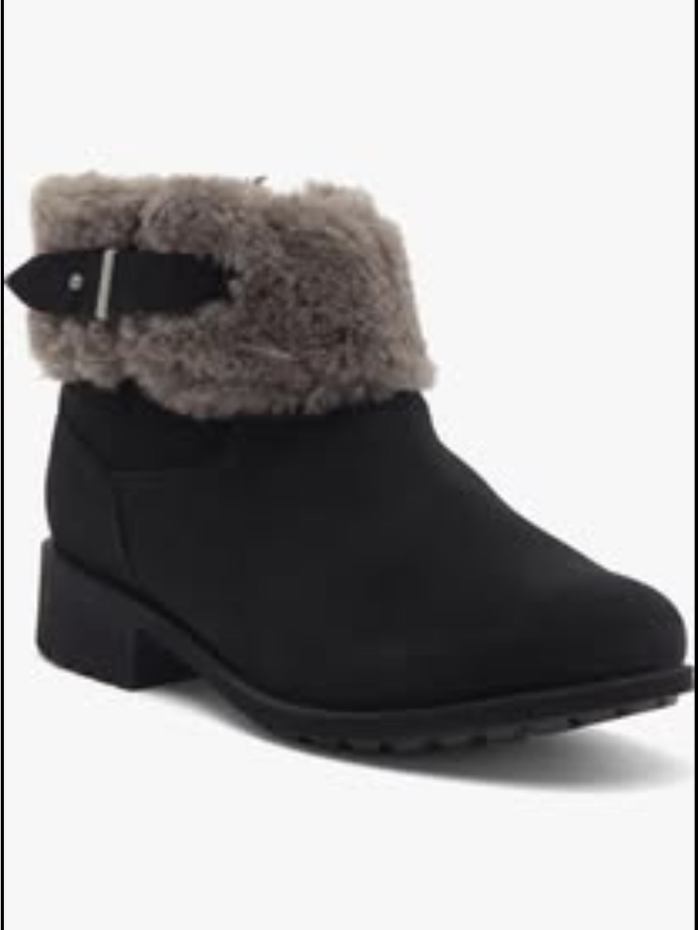 UGG Black Ankle Boot with Taupe Faux-Fur Cuff and Buckle